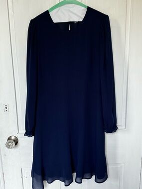 J. Crew Factory Navy Long-Sleeve Shift Dress